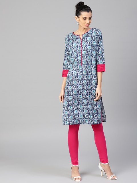 

Jaipur Kurti Women Blue Printed Straight Kurta