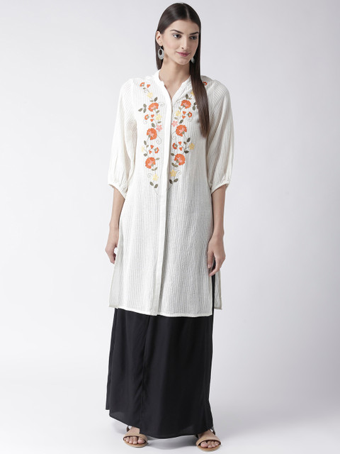 

Fusion Beats Women Off-White Embroidered Straight Kurta
