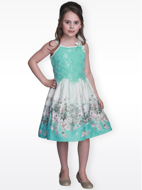 

CUTECUMBER Girls Green Printed Fit and Flare Dress