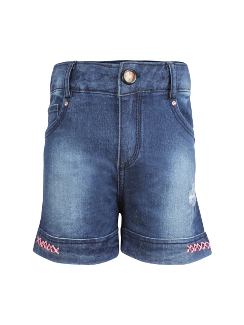 

CUTECUMBER Girls Navy Blue Washed Regular Fit Denim Shorts