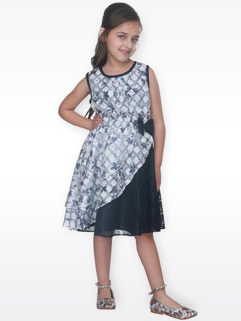 

CUTECUMBER Girls Blue Printed Fit and Flare Dress
