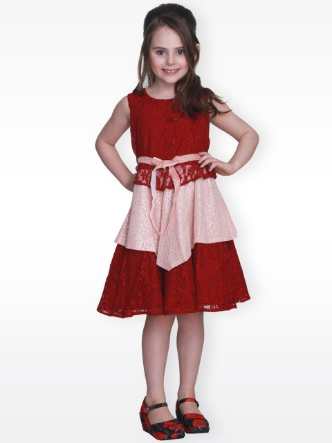 

CUTECUMBER Girls Maroon Colourblocked Fit and Flare Dress