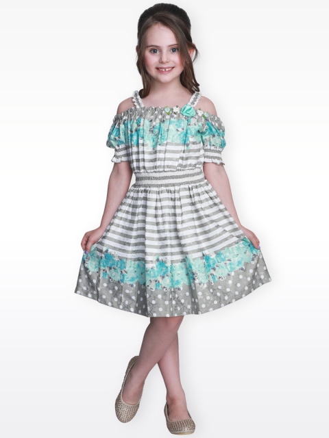 

CUTECUMBER Girls White Striped Fit and Flare Dress