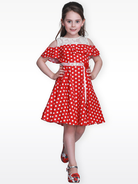 

CUTECUMBER Girls Red Printed A-Line Dress