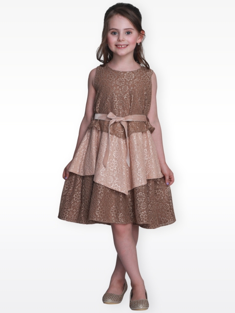 

CUTECUMBER Girls Brown Colourblocked Fit and Flare Dress