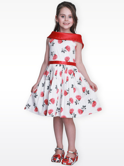 

CUTECUMBER Girls White Printed A-Line Dress