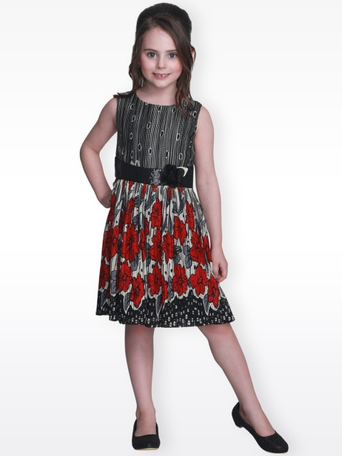 

CUTECUMBER Girls Black Printed Fit and Flare Dress