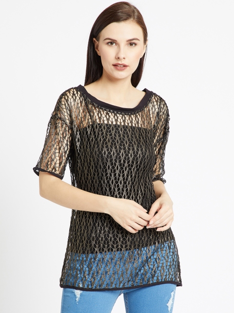 

COVER STORY Women Black Self Design Lace Sheer Top
