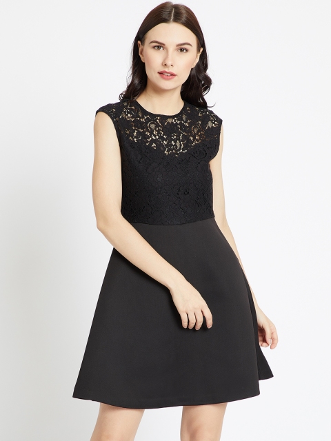 

COVER STORY Women Black Solid Fit and Flare Lace Dress