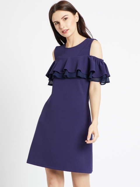 

COVER STORY Women Blue Solid A-Line Dress