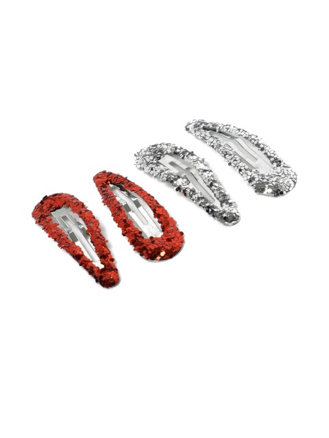 

ToniQ Silver-Toned & Red Set of 2 Embellished Tic Tac Hair Clip
