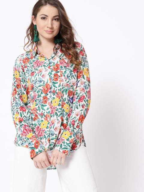 

MANGO Women Off-White & Red Regular Fit Printed Casual Shirt