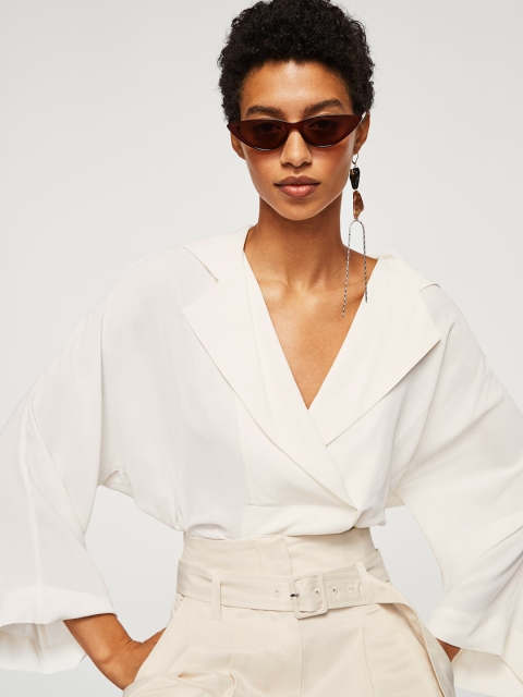 

MANGO Women Off-White Solid Top