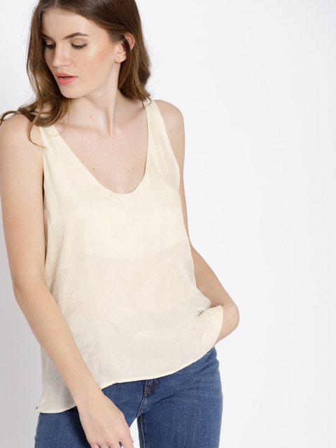 

MANGO Women Cream-Coloured Solid Top