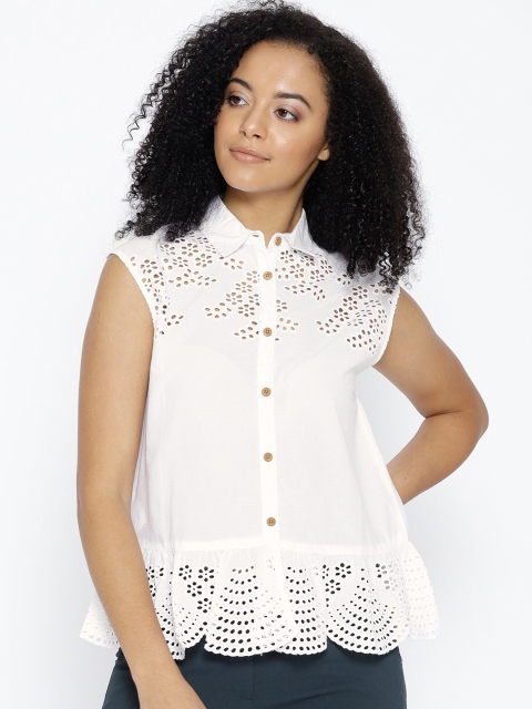 

MANGO Women White Regular Fit Self Design Casual Shirt