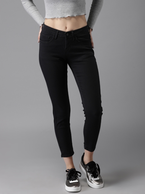 

HERE&NOW Women Black Skinny Fit Mid-Rise Cropped Clean Look Stretchable Jeans