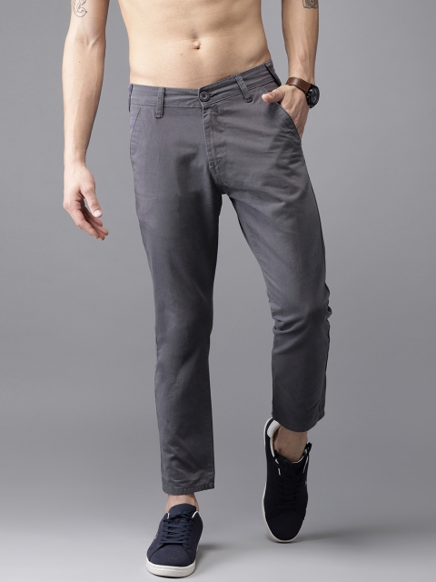 

HERE&NOW Men Grey Regular Fit Solid Cropped Chinos