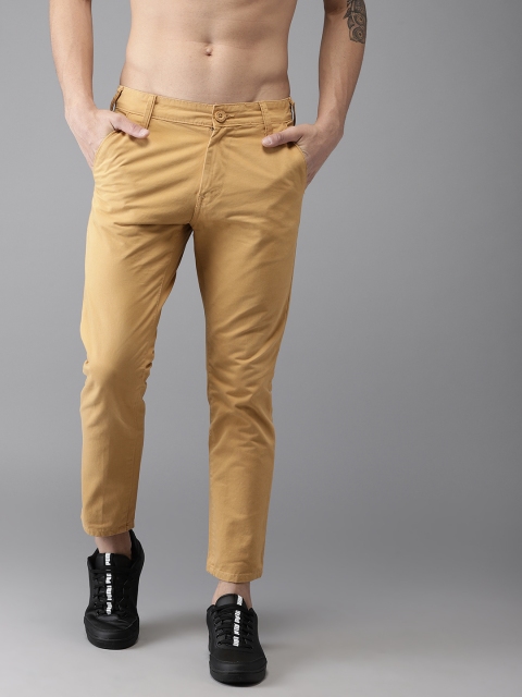 

HERE&NOW Men Mustard Yellow Slim Fit Solid Cropped Chinos