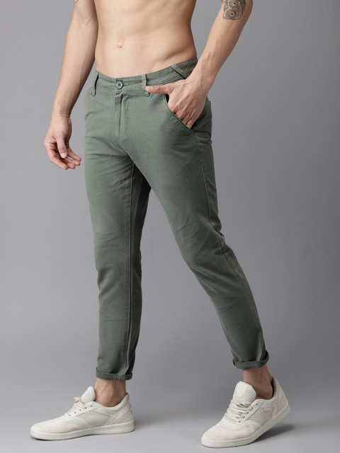 

HERE&NOW Men Grey Slim Fit Solid Cropped Chinos