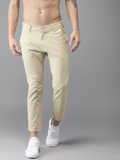 

HERE&NOW Men Cream-Coloured Slim Fit Solid Cropped Chinos