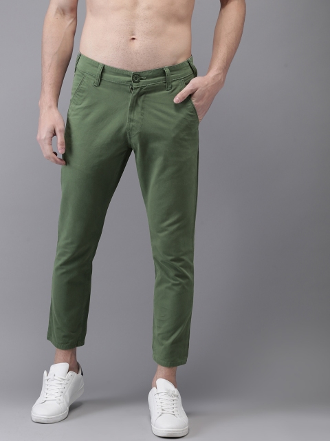 

HERE&NOW Men Olive Green Slim Fit Solid Cropped Chinos