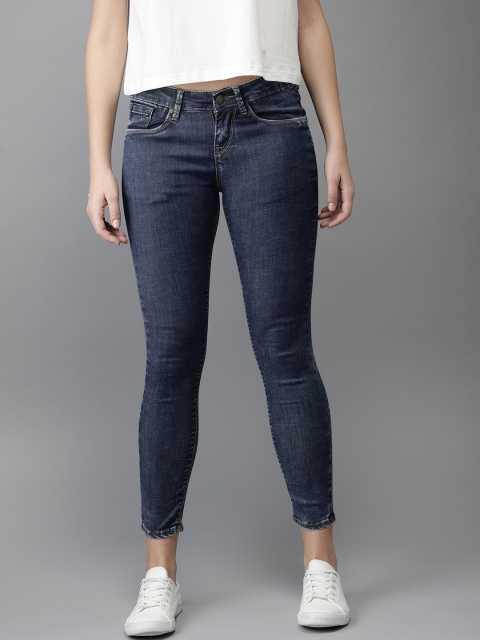 

HERE&NOW Women Blue Cropped-Skinny Fit Mid-Rise Clean Look Stretchable Jeans