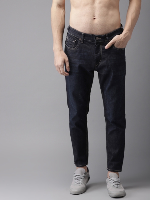 

HERE&NOW Men Blue Tapered Fit Mid-Rise Cropped Clean Look Stretchable Jeans
