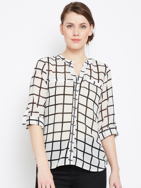 

Latin Quarters Women Off-White & Black Checked Shirt Style Top