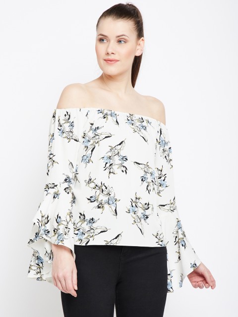 

Latin Quarters Women Off-White Printed Bardot Top