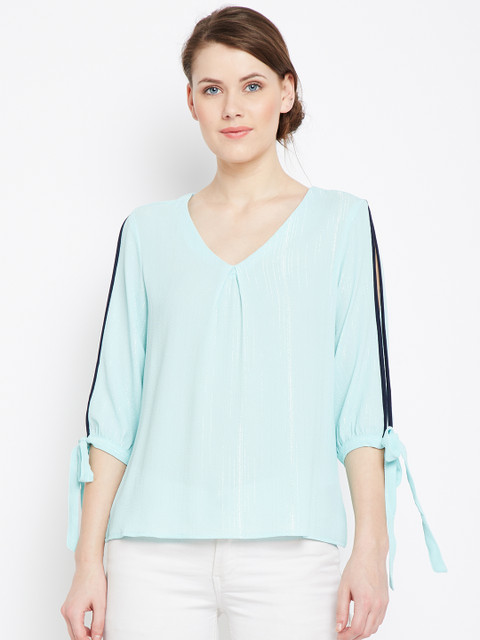 

Latin Quarters Women Turquoise Blue Solid Top