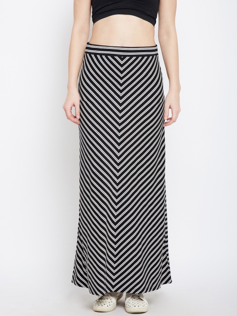 

Latin Quarters Women Black & White Striped Midi Flared Skirt