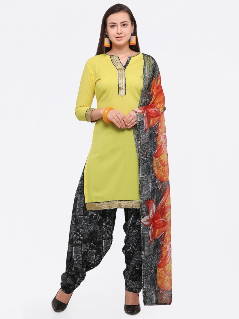 

Saree mall Yellow & Black Poly Crepe Unstitched Dress Material