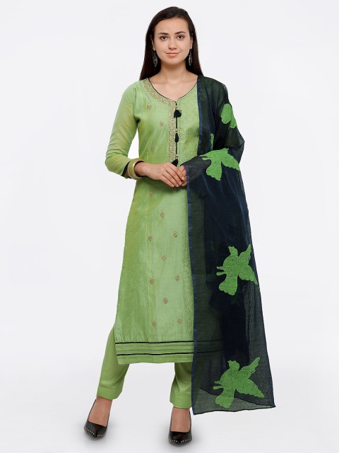 

Saree mall Green & Navy Blue Cotton Blend Embroidered Semi-Stitched Dress Material