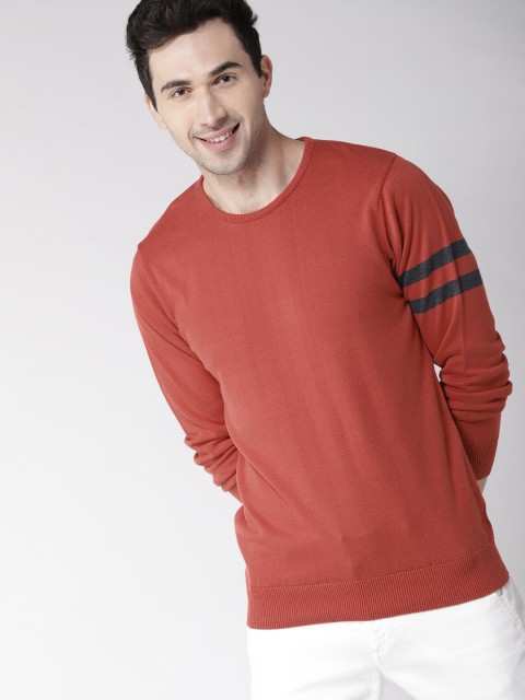 

Mast & Harbour Men Rust Red Solid Pullover