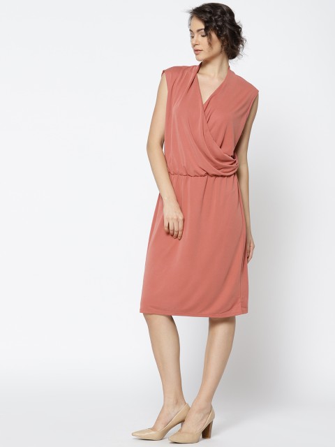

MANGO Women Dusty Pink Solid Fit & Flare Dress