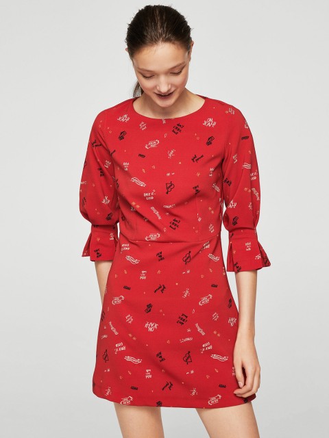 

MANGO Women Red Printed Sheath Dress