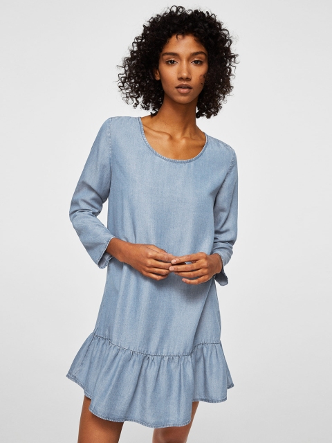 

MANGO Women Blue Solid A-Line Dress