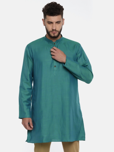 

TOZZI Men Green Linen Solid Straight Kurta