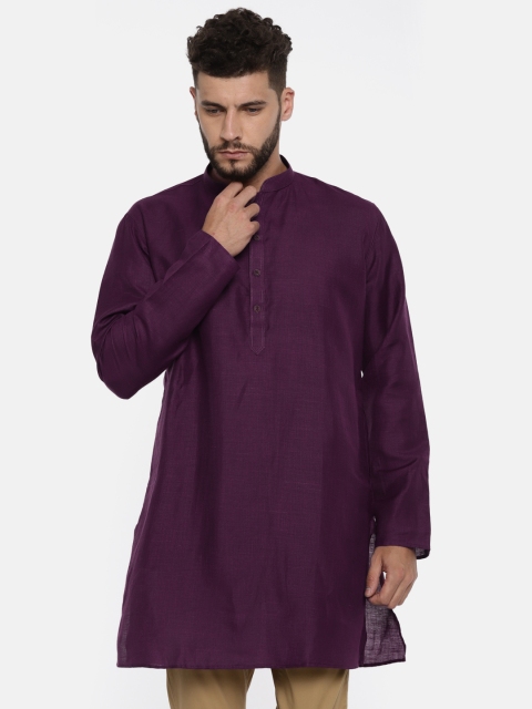 

TOZZI Men Purple Linen Solid Straight Kurta