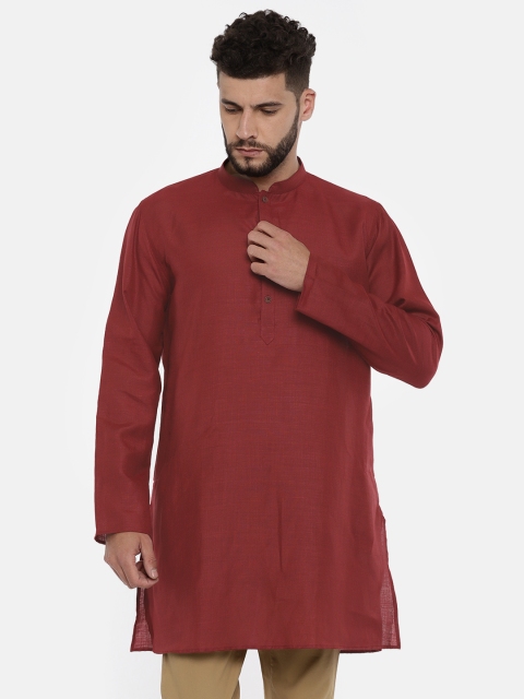 

TOZZI Men Maroon Linen Solid Straight Kurta