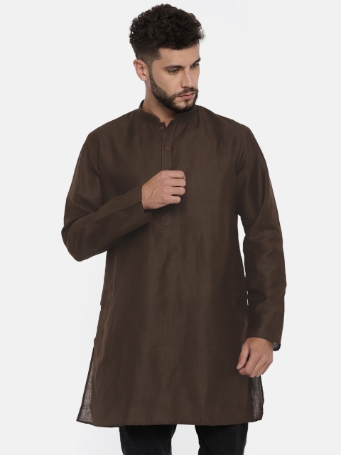 

TOZZI Men Coffee Brown Linen Solid Straight Kurta