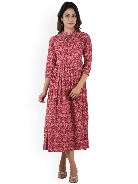 

anayna Women Red Printed Fit and Flare Dress