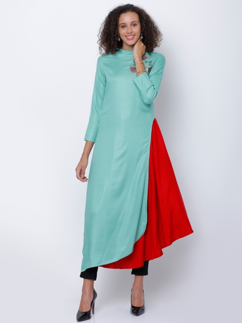 

Vishudh Women Blue & Red Solid Layered A-Line Asymmetric Kurta