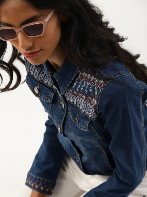 

DressBerry Women Blue Solid Denim Jacket