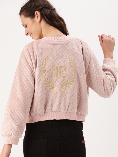 

DressBerry Women Peach-Coloured Embroidered Bomber Jacket