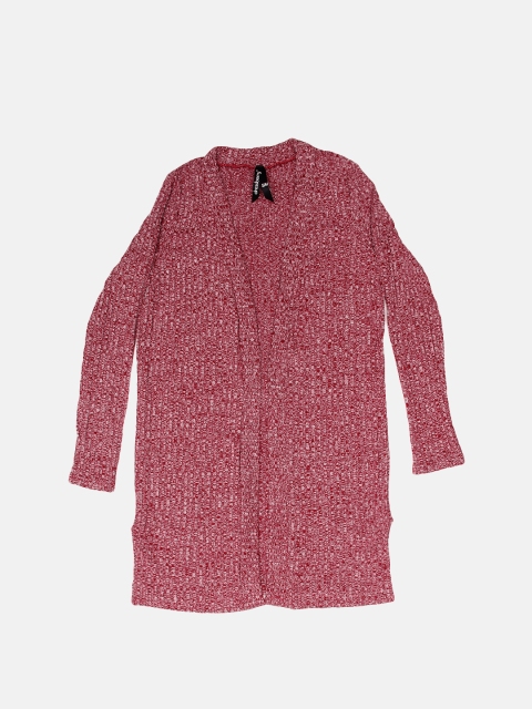 

DressBerry Red & White Self Striped Open Front Shrug