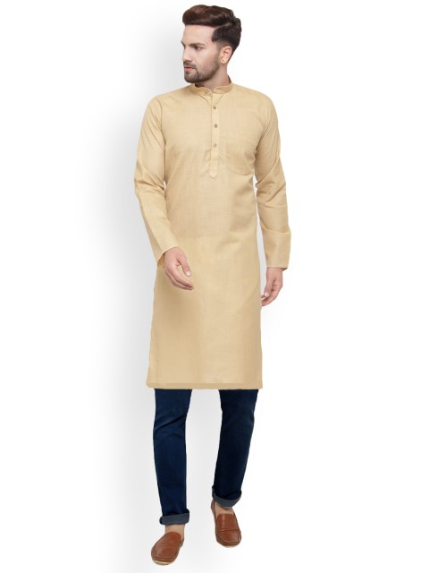 

Jompers Men Beige Solid Straight Kurta