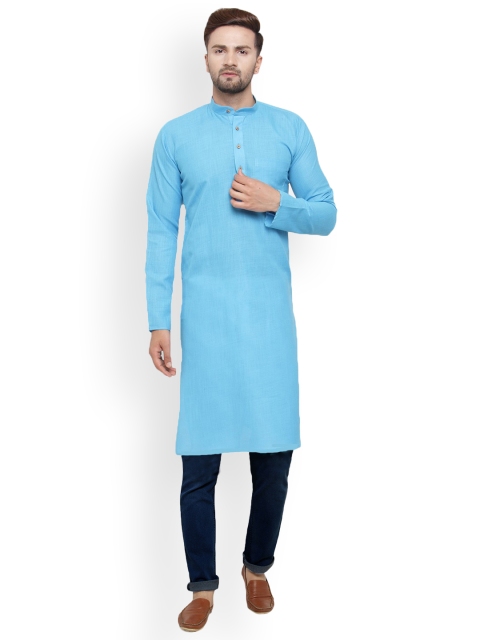 

Jompers Men Turquoise Blue Solid Straight Kurta
