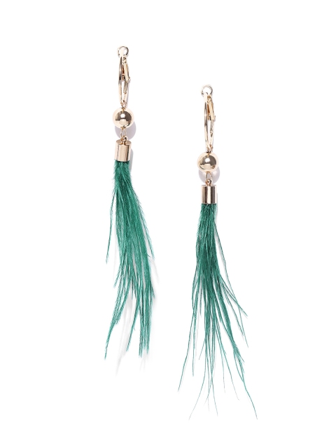 

Accessorize Green & Gold-Toned Tasselled Circular Drop Earrings