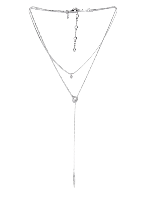 

Accessorize Silver-Toned Platinum-Plated CZ Stone-Studded Layered Necklace